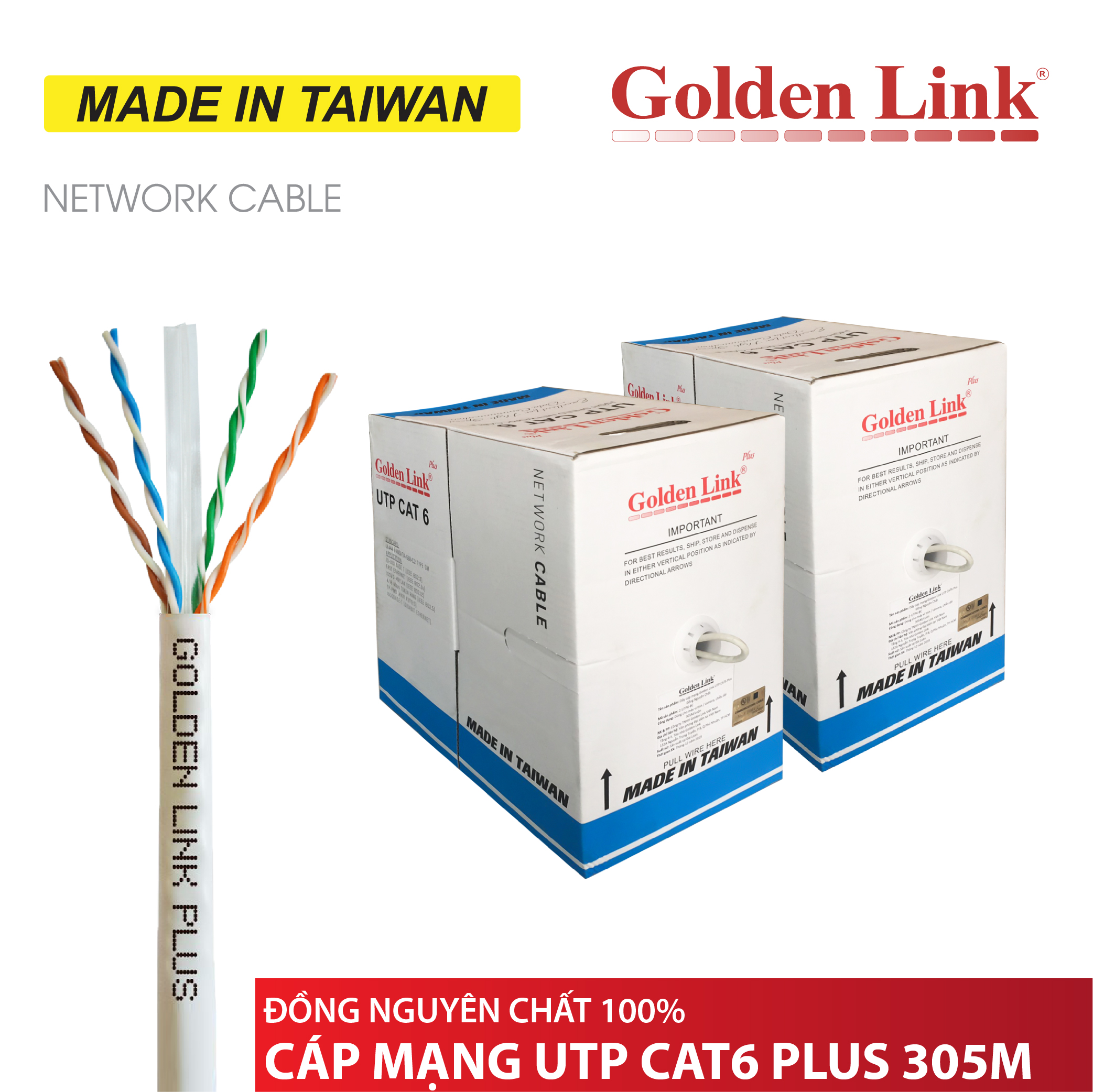 CÁP MẠNG GOLDEN LINK PLUS UTP CAT 6 – MADE IN TAIWAN