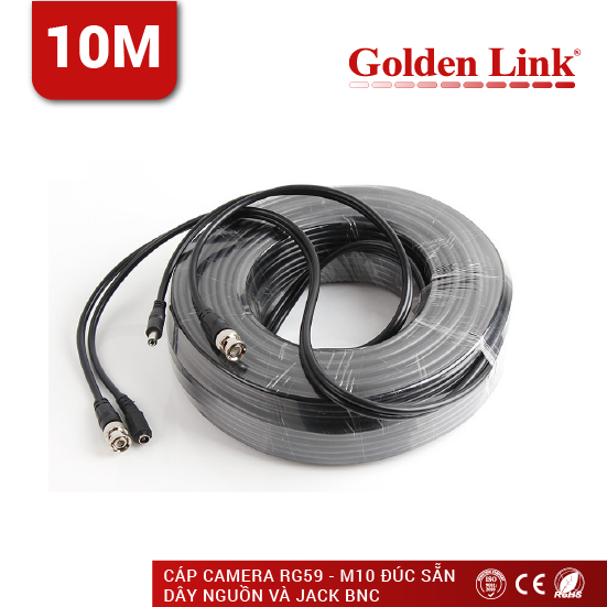 CÁP CAMERA Golden Link RG59-M10 ĐÚC SẴN DÂY NGUỒN VÀ JACK BNC LOẠI 10M