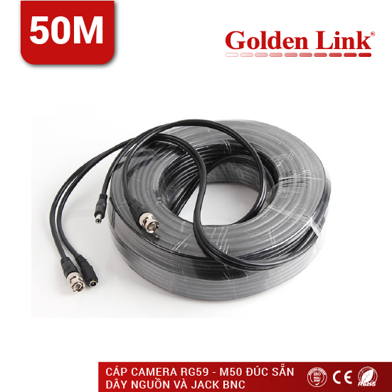 CÁP CAMERA Golden Link RG59-M50 ĐÚC SẴN D Y NGUỒN VÀ JACK BNC LOẠI 50M