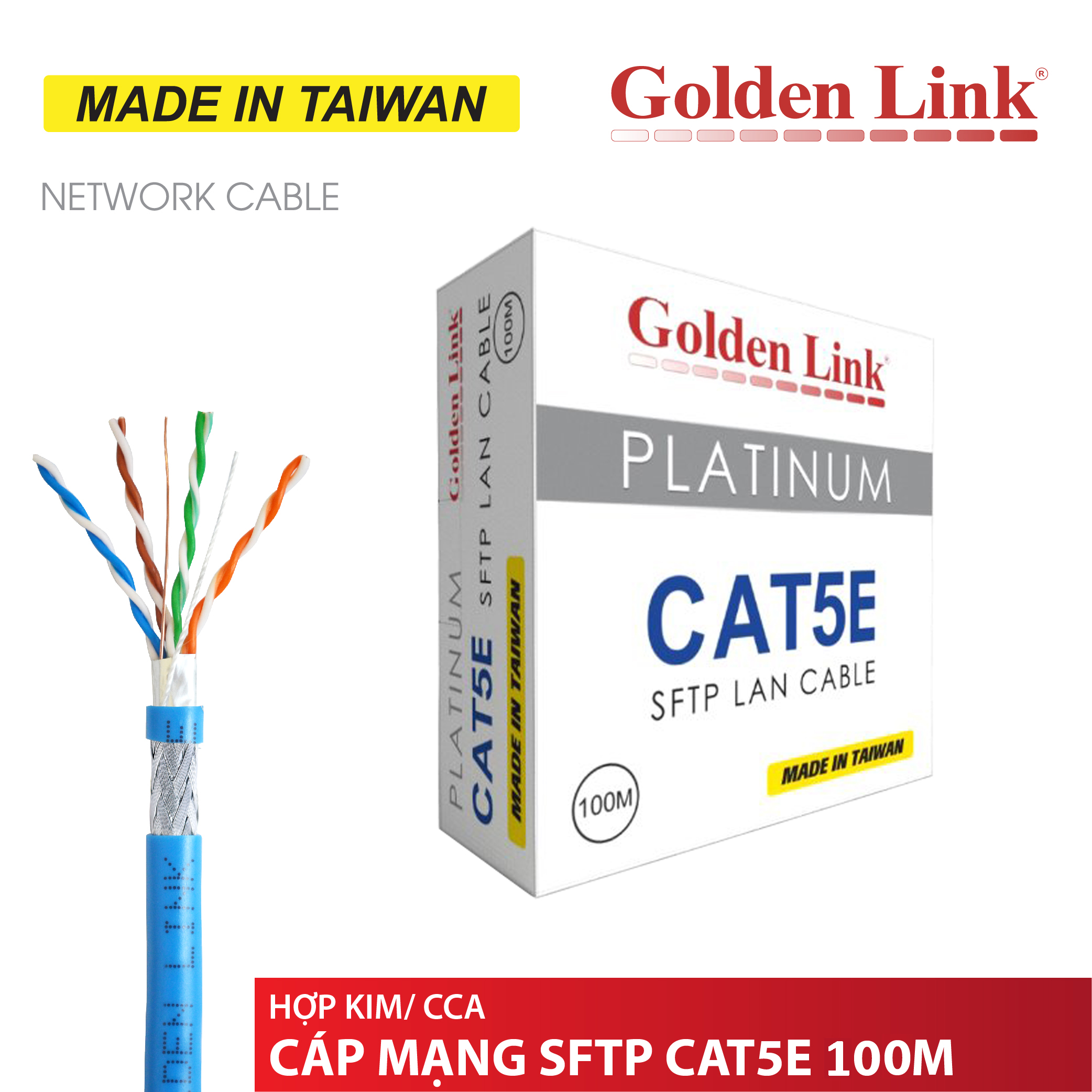 CÁP MẠNG GOLDEN LINK PLATINUM SFTP CAT 5E MADE IN TAIWAN - 100M