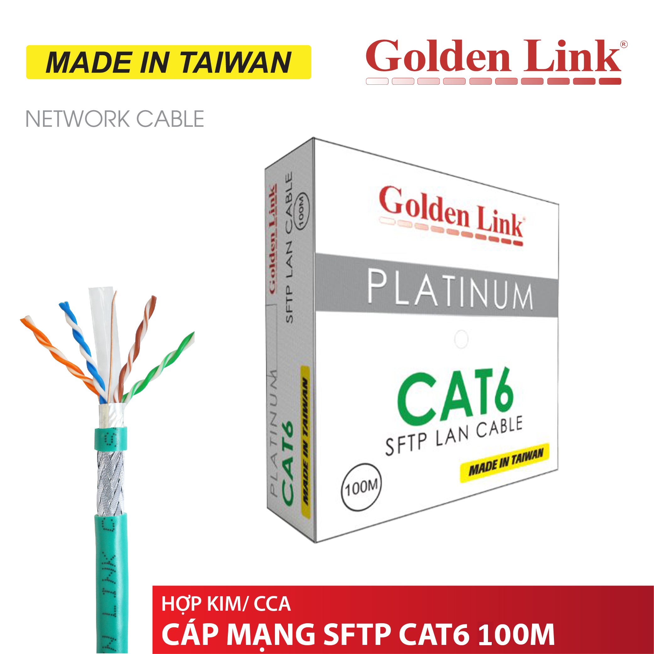 CÁP MẠNG Golden Link PLATINUM SFTP CAT6 MADE IN TAIWAN - 100M