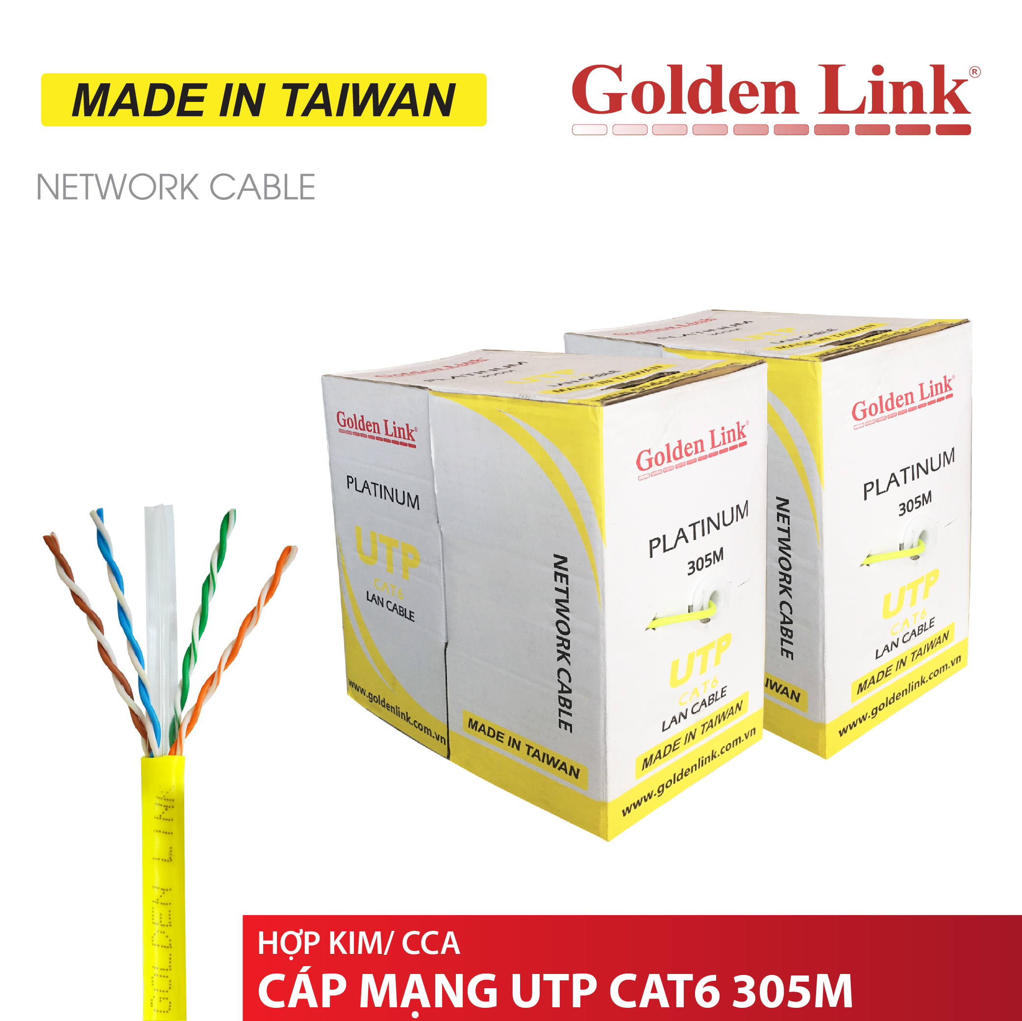CÁP MẠNG Golden Link PLATINUM UTP CAT6 MADE IN TAIWAN