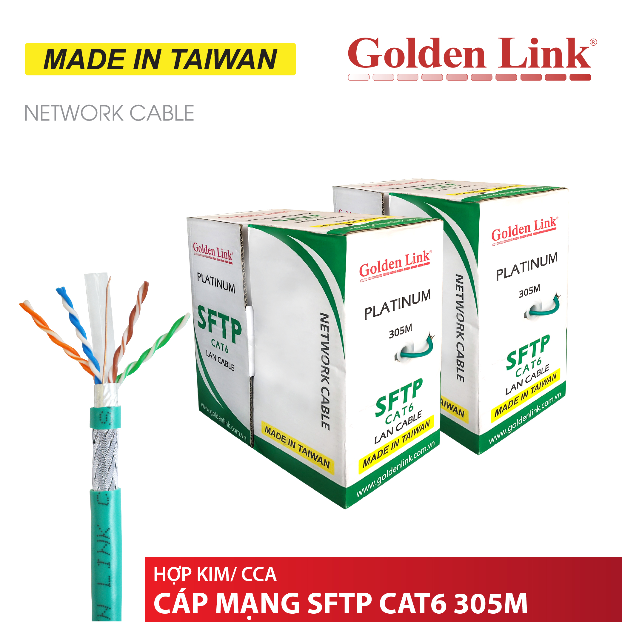 CÁP MẠNG Golden Link PLATINUM SFTP CAT6 MADE IN TAIWAN