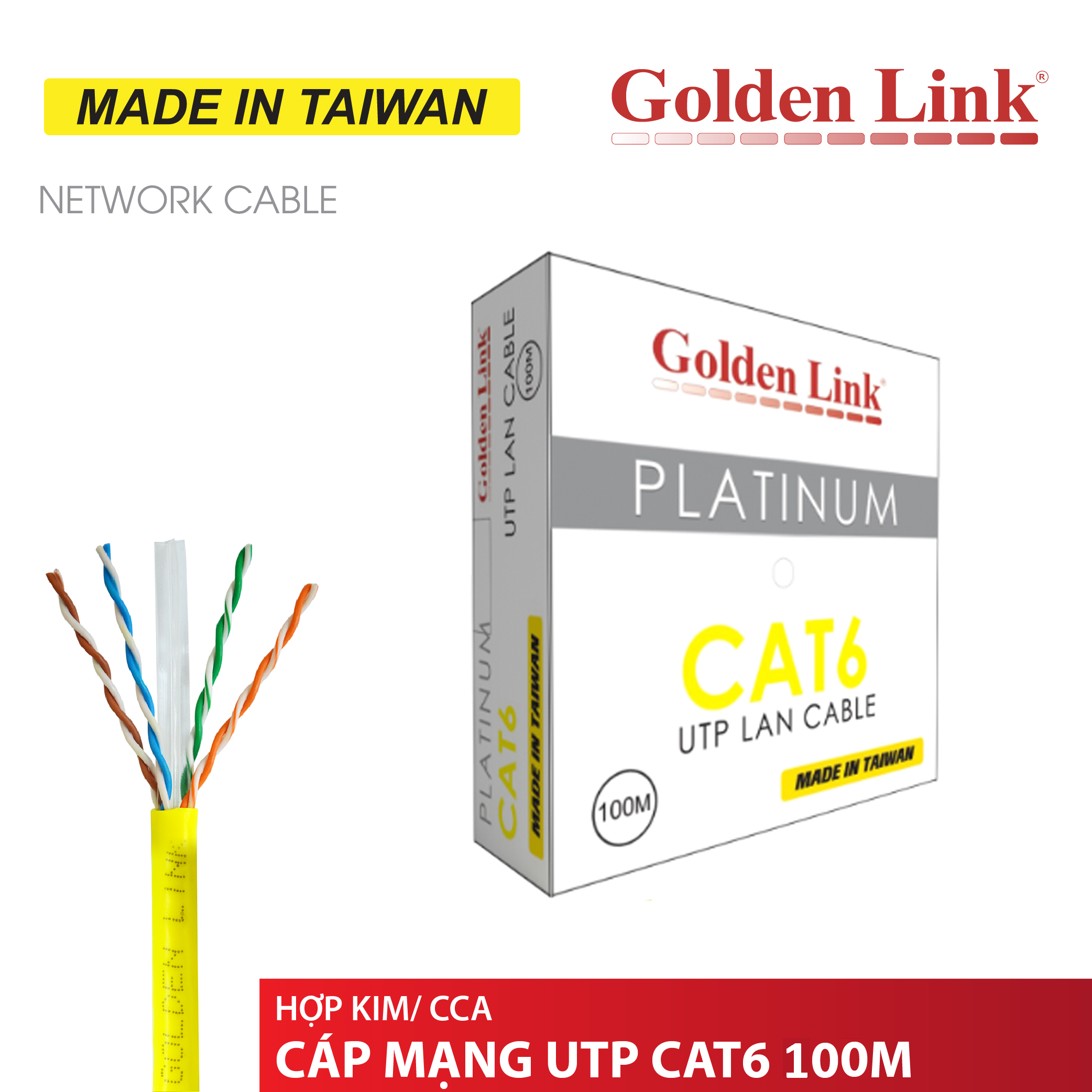 CÁP MẠNG GOLDEN LINK PLATINUM UTP CAT 6 MADE IN TAIWAN - 100M