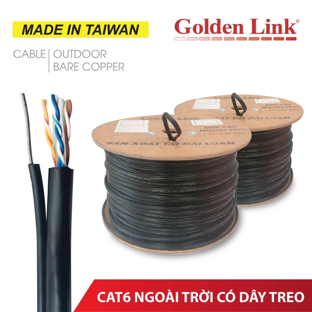 CÁP MẠNG ĐỒNG NGUYÊN CHẤT OUTDOOR CÓ DÂY TREO GOLDEN LINK CAT6 MADE IN TAIWAN