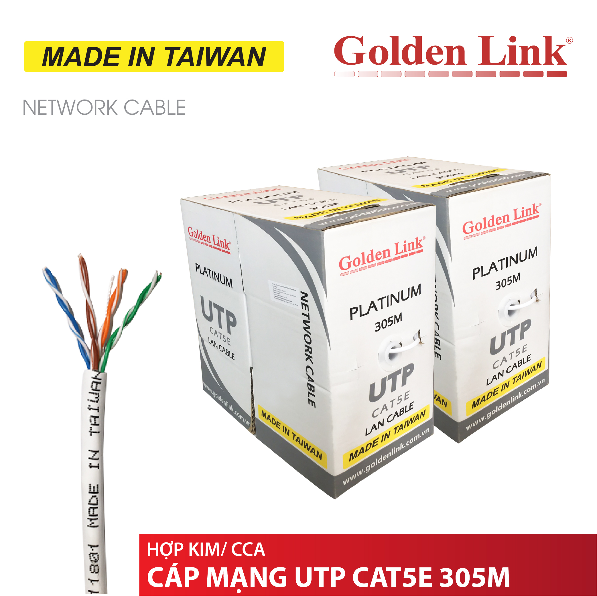 CÁP MẠNG Golden Link PLATINUM UTP CAT5E – MADE IN TAIWAN